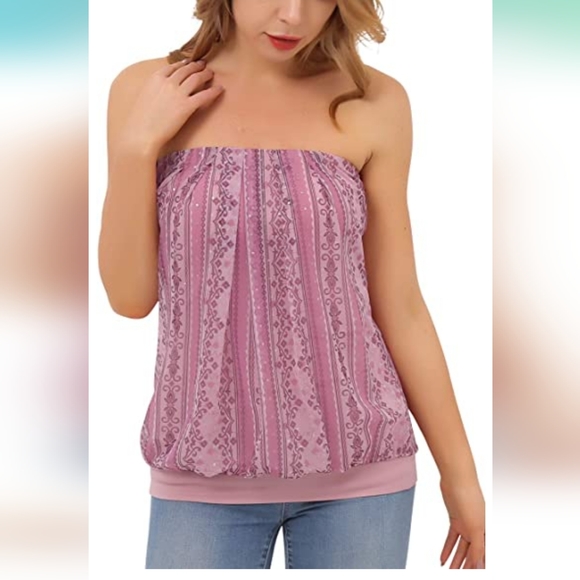 Tops - Women's Sexy Sleeveless Mesh Blouse Pleated Tube Top in Pink - L